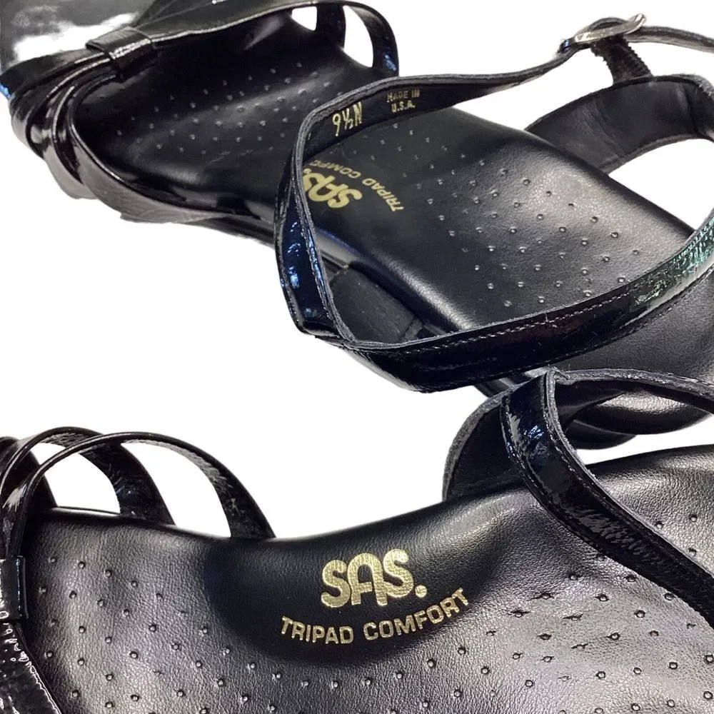 SAS Women's Sandal Tripad Comfort Black Patent Leather 9.5 N Made in USA